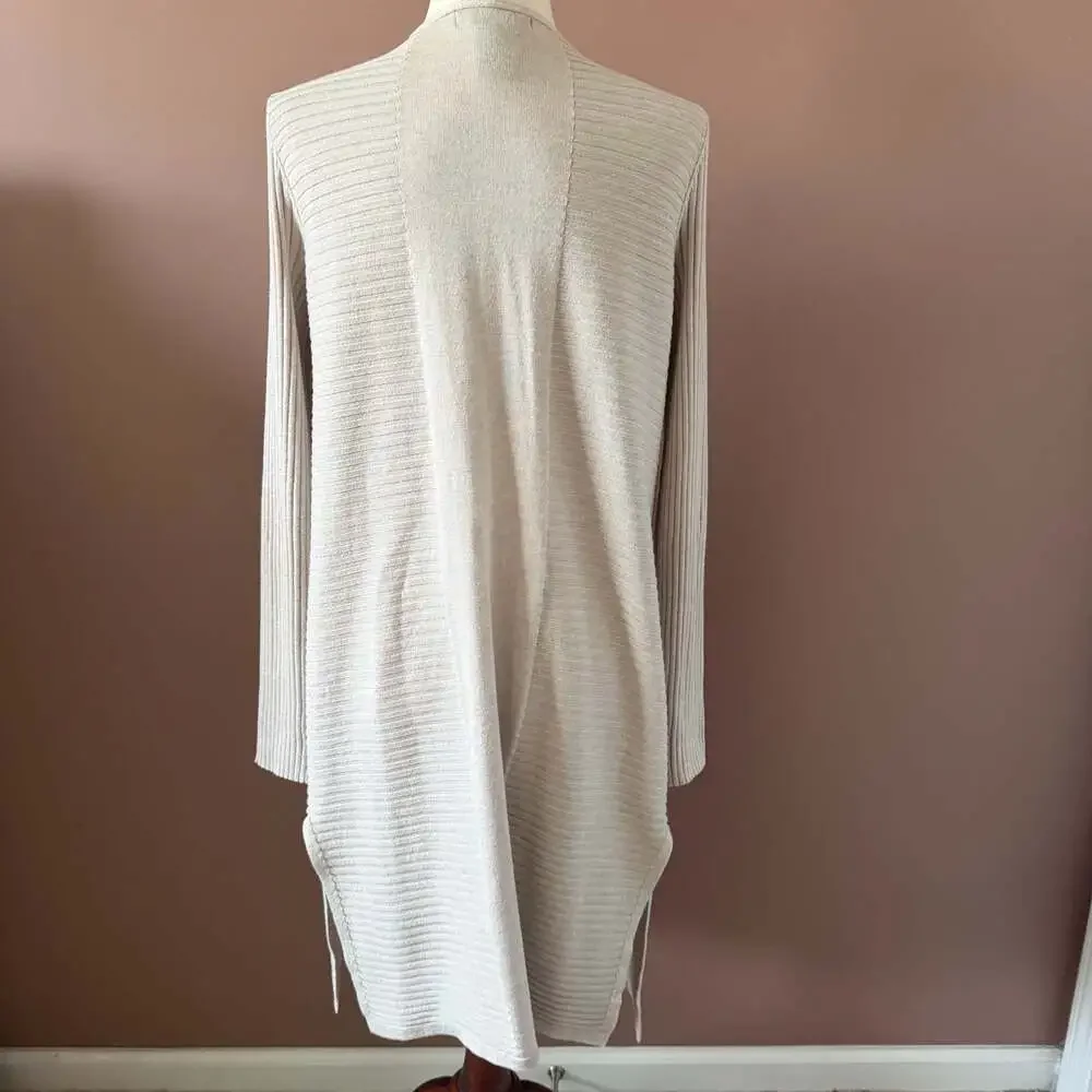 Alexandra + Oak Linen Heather Ribbed Open Front Long Cardigan Size L - Picture 2 of 3